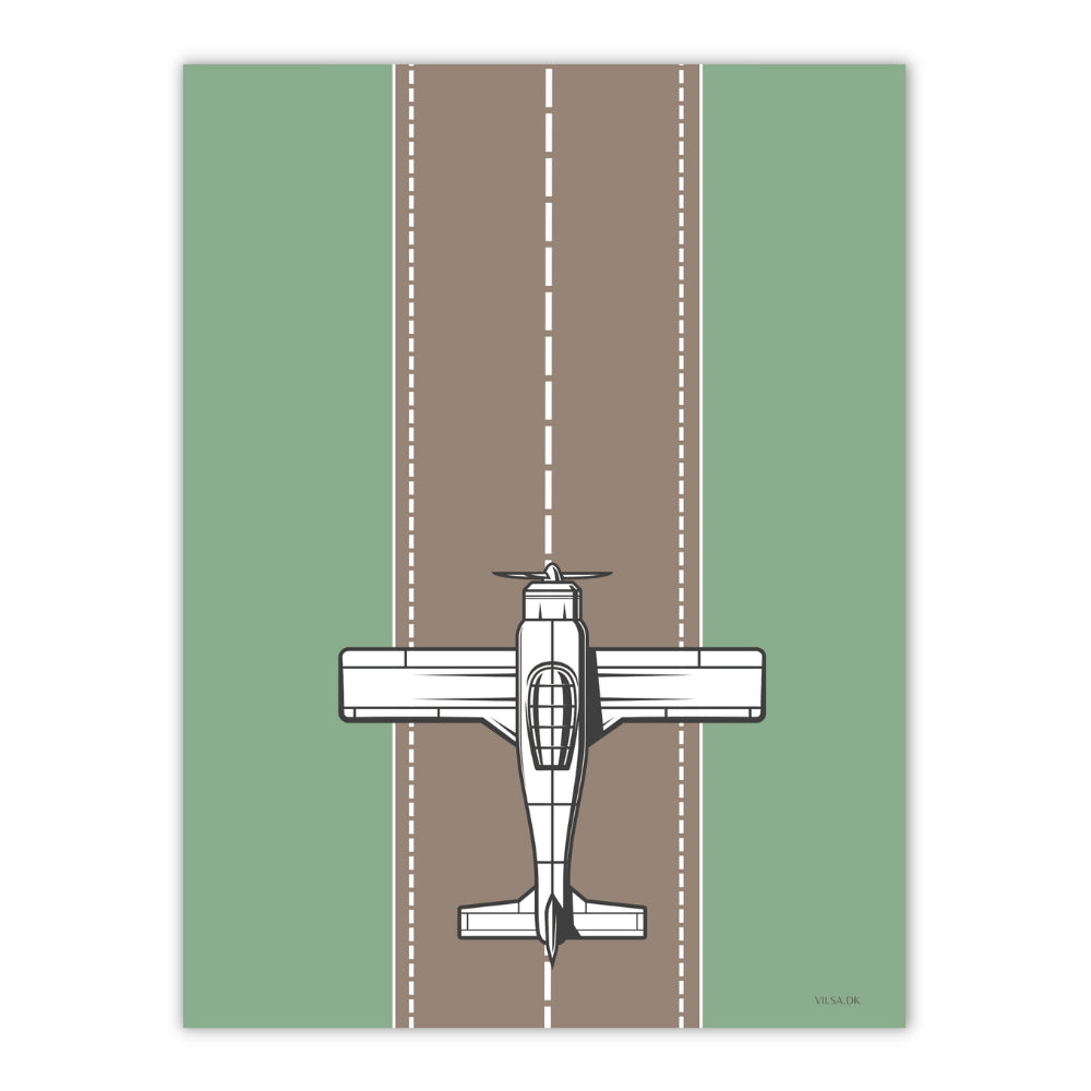 grøn og brun plakat med et fly på landingsbanen til drengeværelset