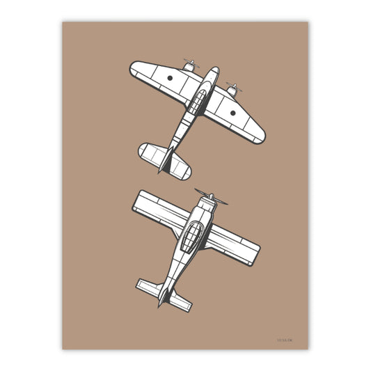 plakat med 2 hvide fly på en rustrød baggrund til børneværelset