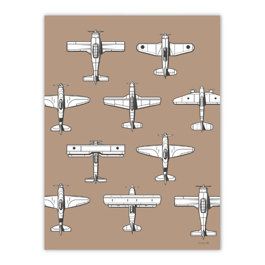 Mange propelfly på en rustrød plakar til drengeværelset eller pigeværelset