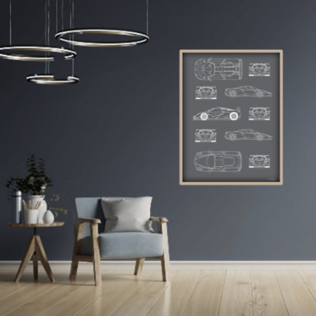teenageværelse med smarte bil plakater. plakater til teenageværelse med sorte og hvide stregtegninger