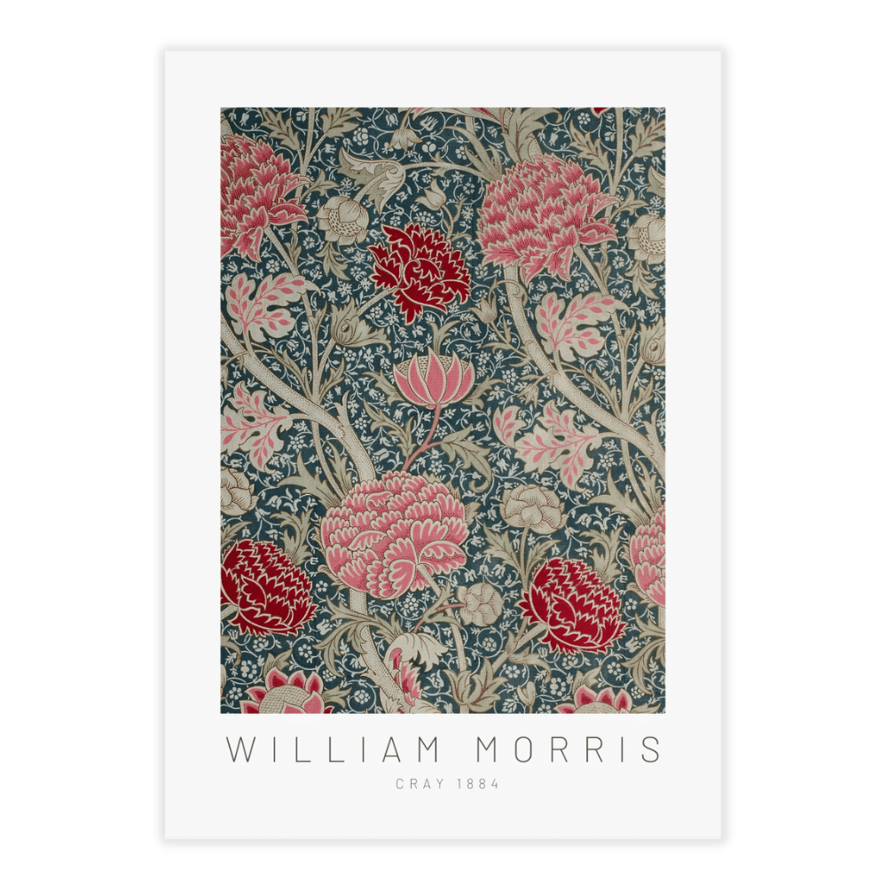 Plakat William Morris Cray med lyserøde og røde blomster