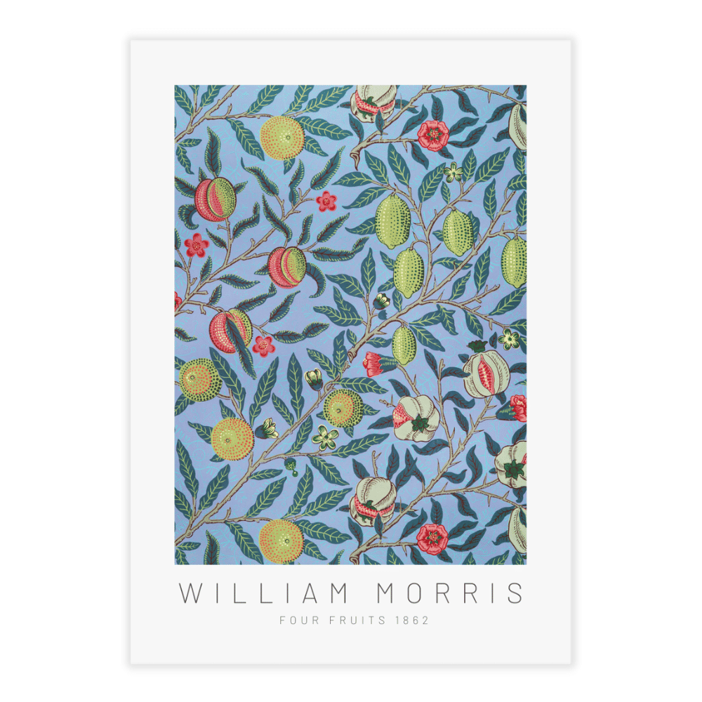 Willilam Morris plakat Four fruits med blå baggrund