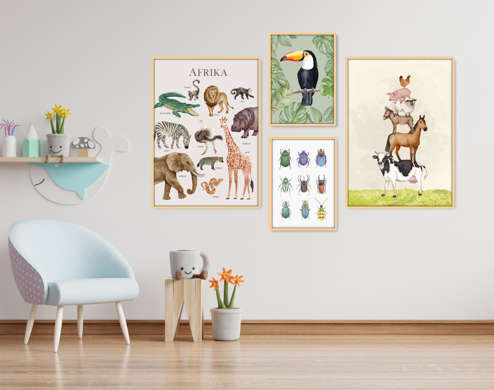 Plakat med oversigt over dyr i Afrika