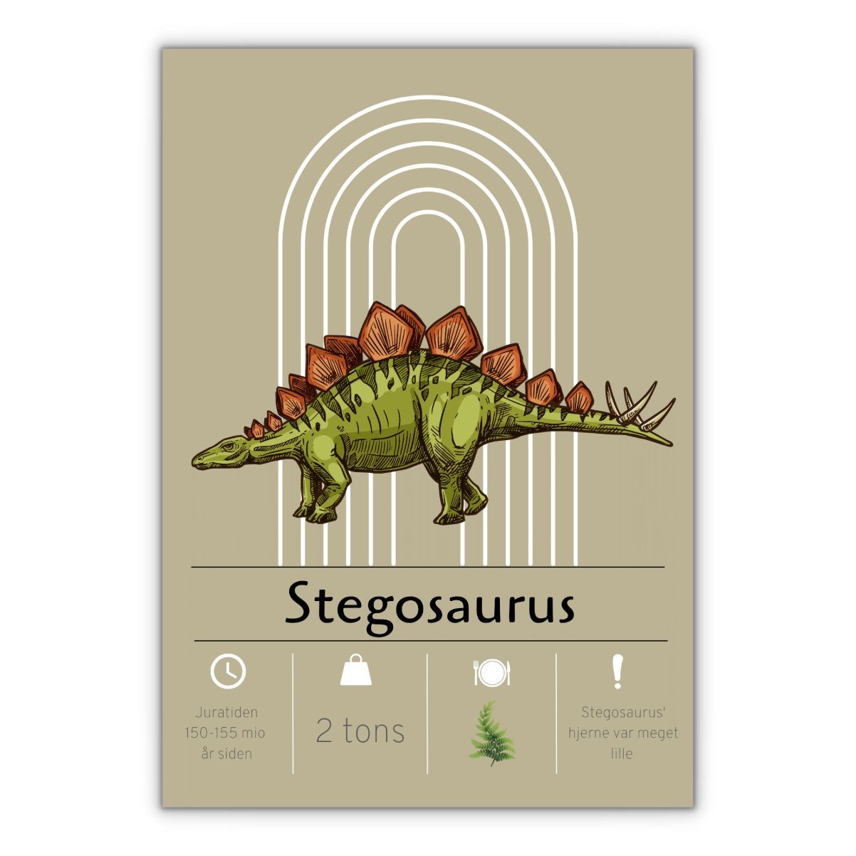 stegosaurus dinosaurplakat med gul baggrund til børneværelset