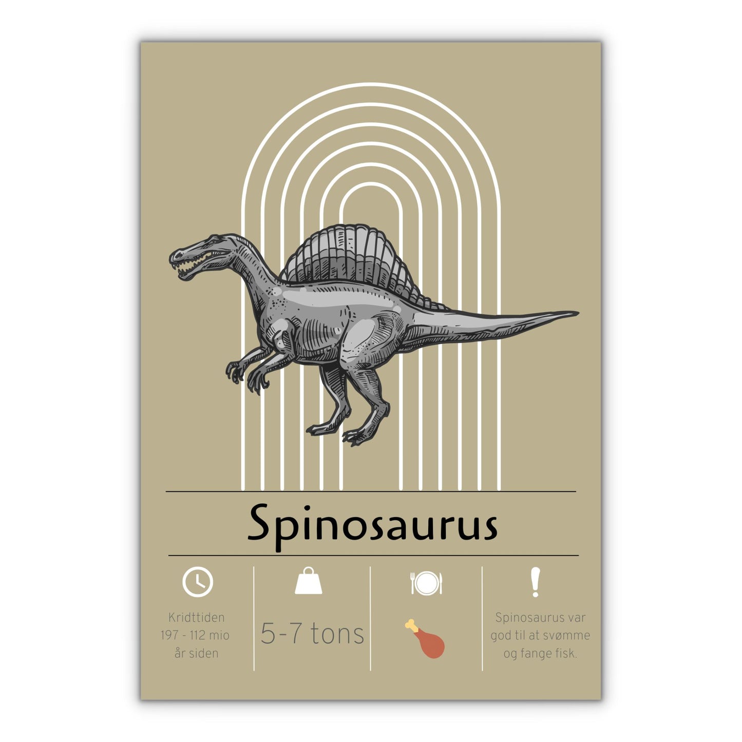 Spinosaurus plakat til børneværelset i gul