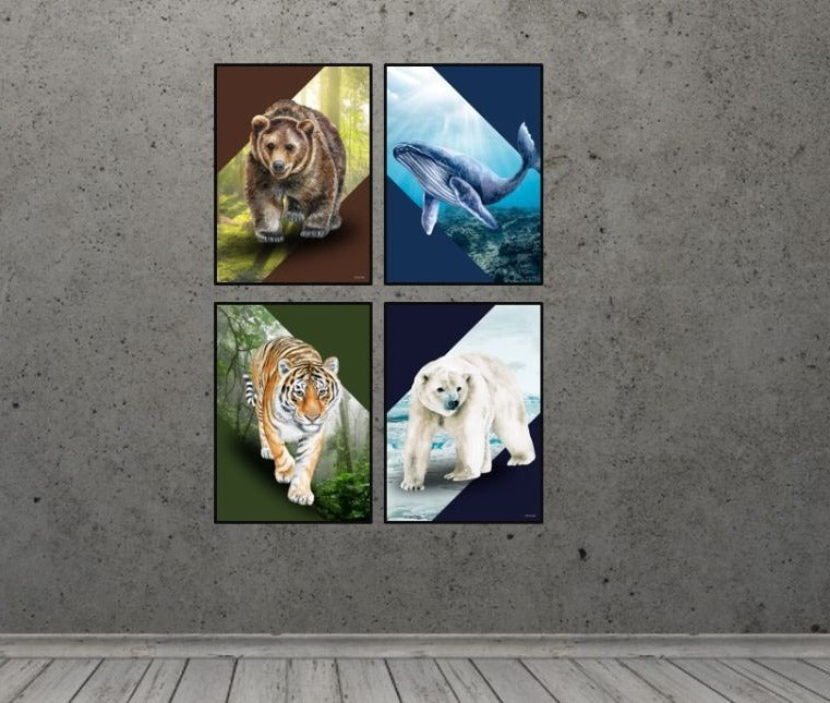 Posters med dyr til plakatvæg