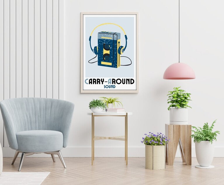Retro plakat med en walkmann