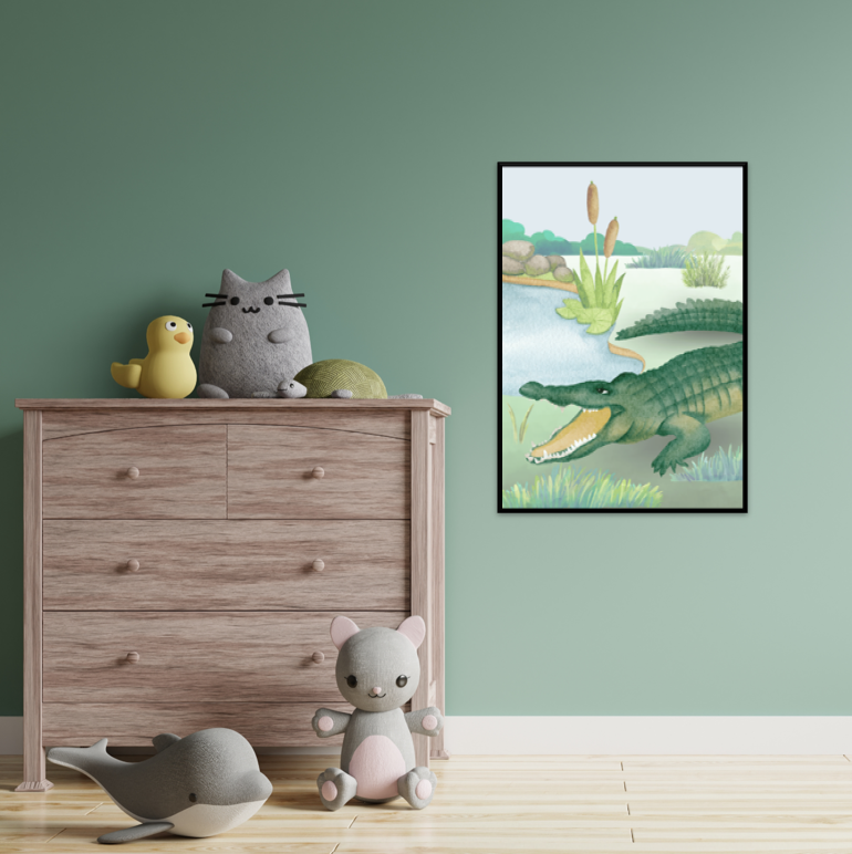 Farlig krokodille ved vandkanten