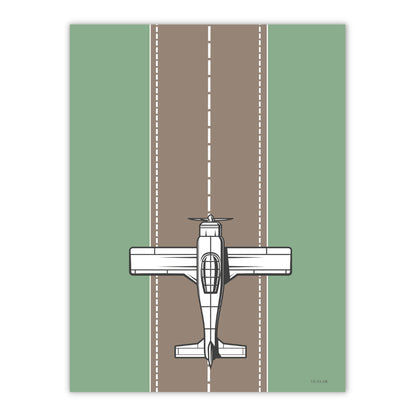grøn og brun plakat med et fly på landingsbanen til drengeværelset