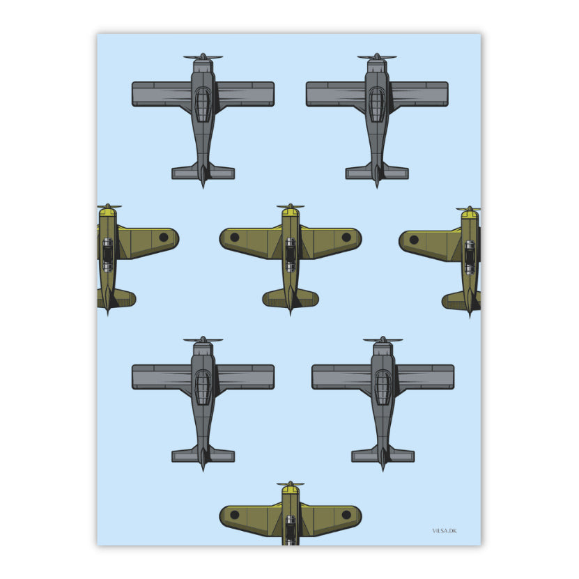 Sej blå plakat med militærfly i formation til børneværelset