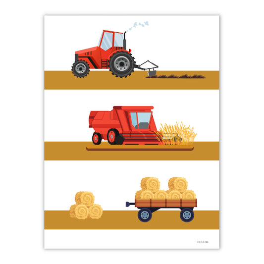 plakat med traktor og mejetærsker til drengeværelset