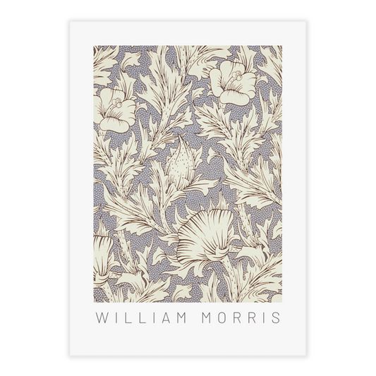 William Morris plakat med hvide blomster på en lilla baggrund