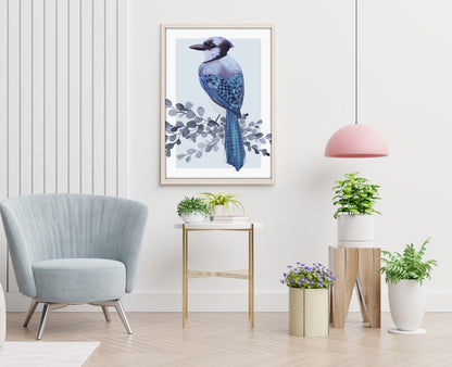Plakat med blå fugl på en gren