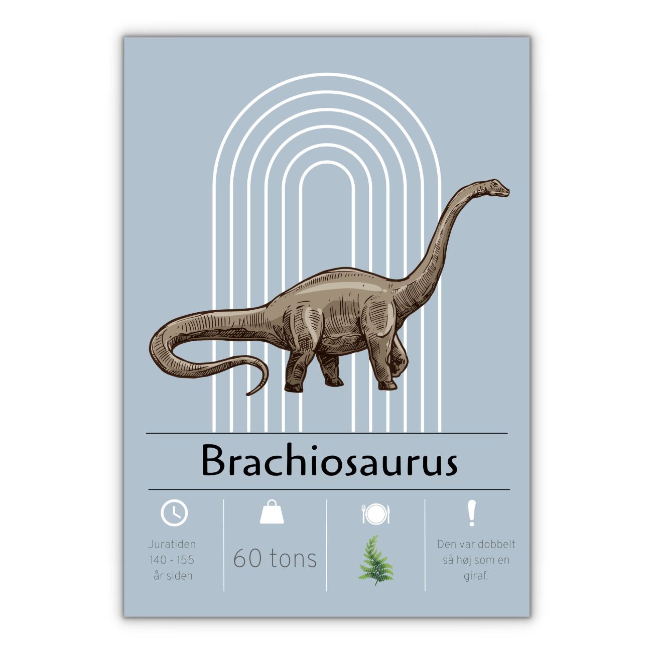 Brachiosaurus plakat med blå baggrund til drengeværelset