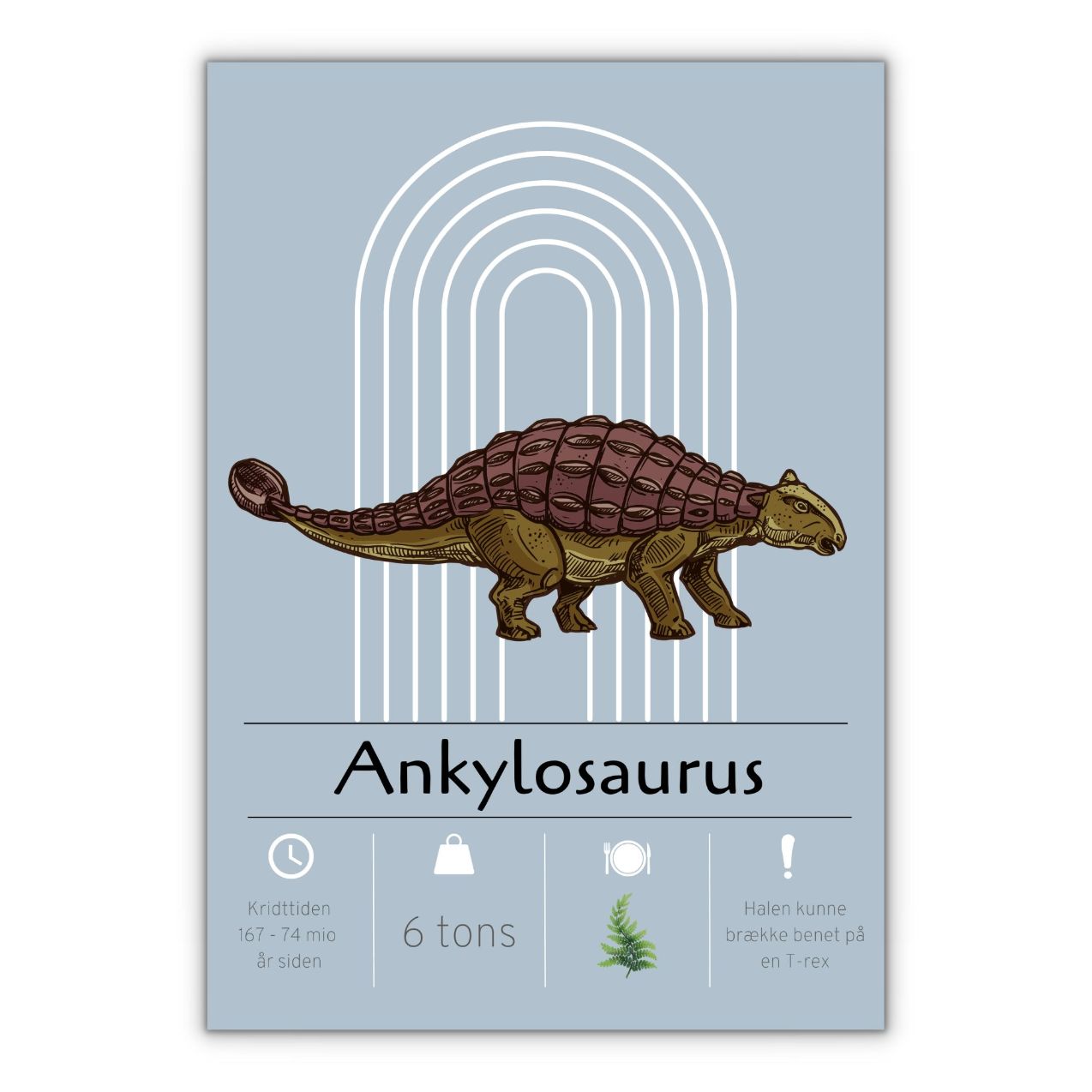 Dinosaur plakat til børneværelset blå baggrund ankylosaurus
