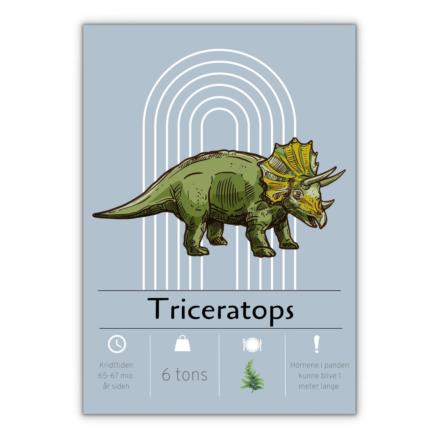 blå triceratops plakat til børneværelse