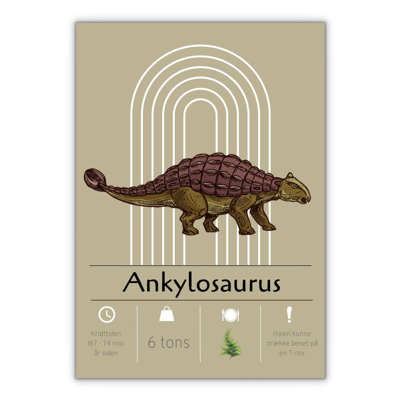 Dinosaur plakat til børneværelset beige baggrund ankylosaurus