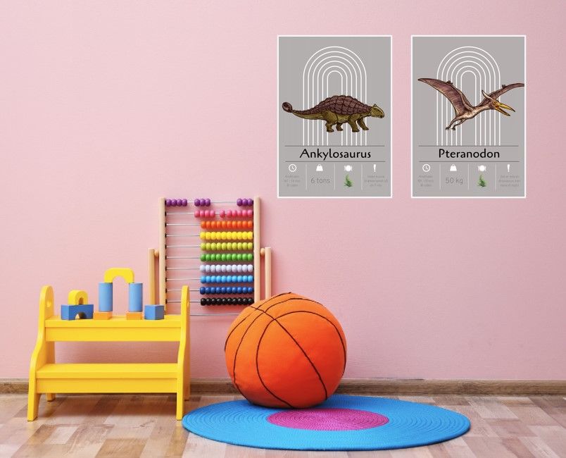 seje dinosaur plakater på pigeværelse
