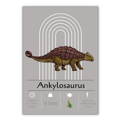 Dinosaur plakat til børneværelset grå baggrund ankylosaurus