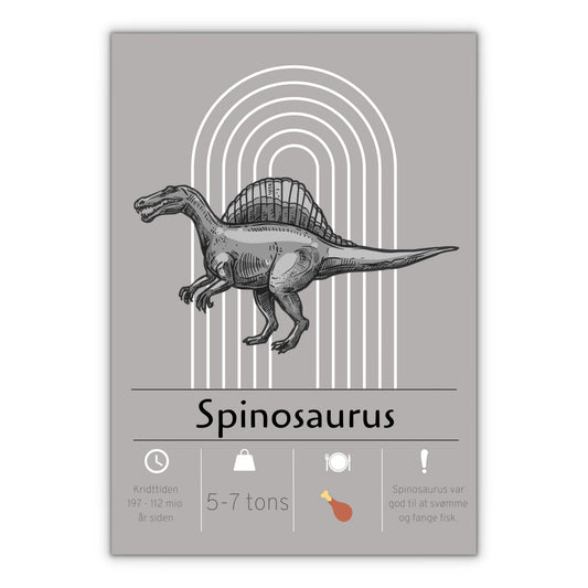 Spinosaurus plakat til børneværelset i grå