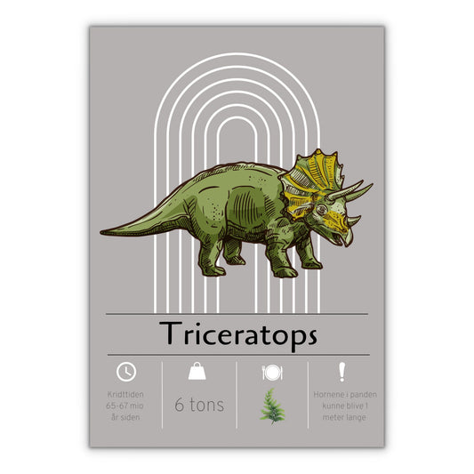 grå triceratops plakat til børneværelse