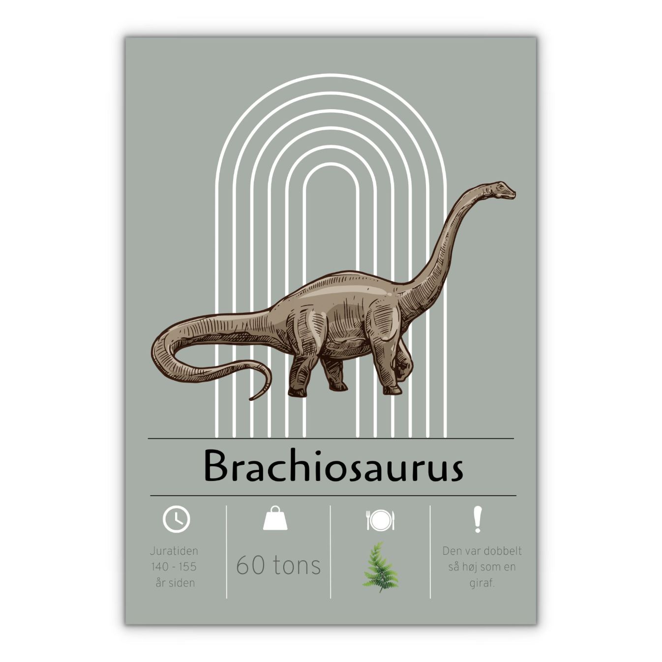 Brachiosaurus dino plakat med grøn baggrund perfekt til drenge eller pigeværelse
