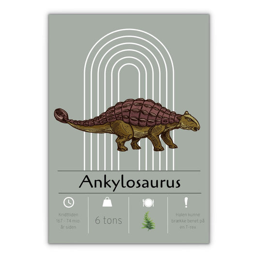 Dinosaur plakat til børneværelset grøn baggrund ankylosaurus