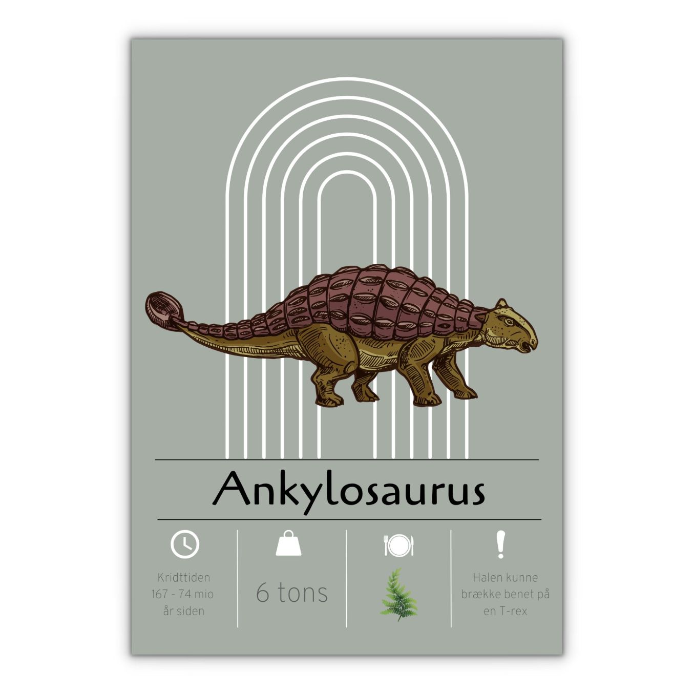 Dinosaur poster til børneværelset grøn baggrund ankylosaurus
