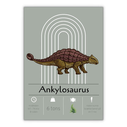 Dinosaur poster til børneværelset grøn baggrund ankylosaurus