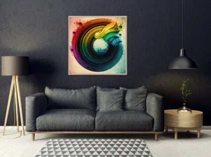 farverig plakater til hjemmet i sort stue. kvadratisk abstrakt plakat 100x100