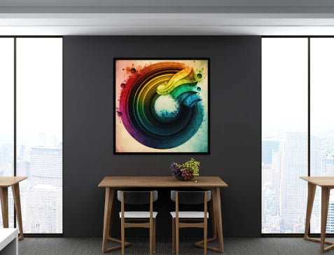 kvadratisk abstrakt plakat til kontoret. farverig regnbue plakat på sort væg