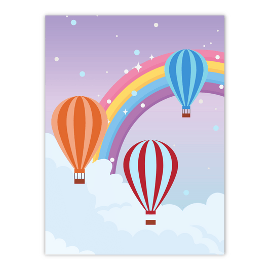 Luftballoner og regnbue på himlen